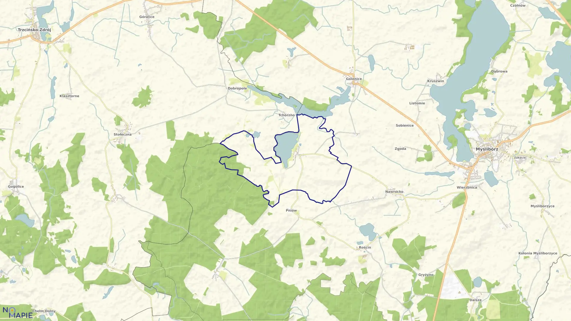 Mapa obrębu Czerników w gminie Myślibórz