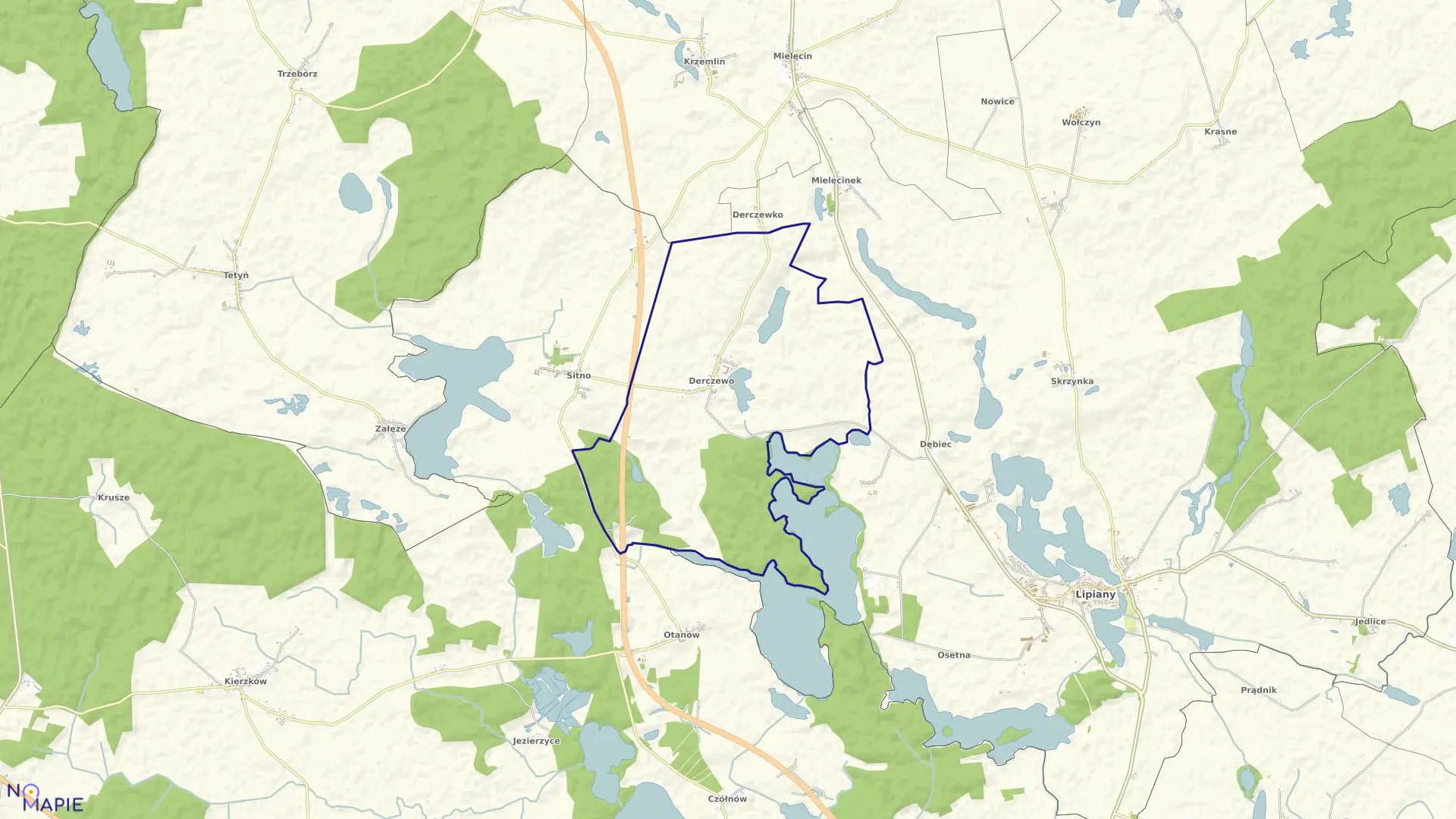 Mapa obrębu Derczewo w gminie Myślibórz