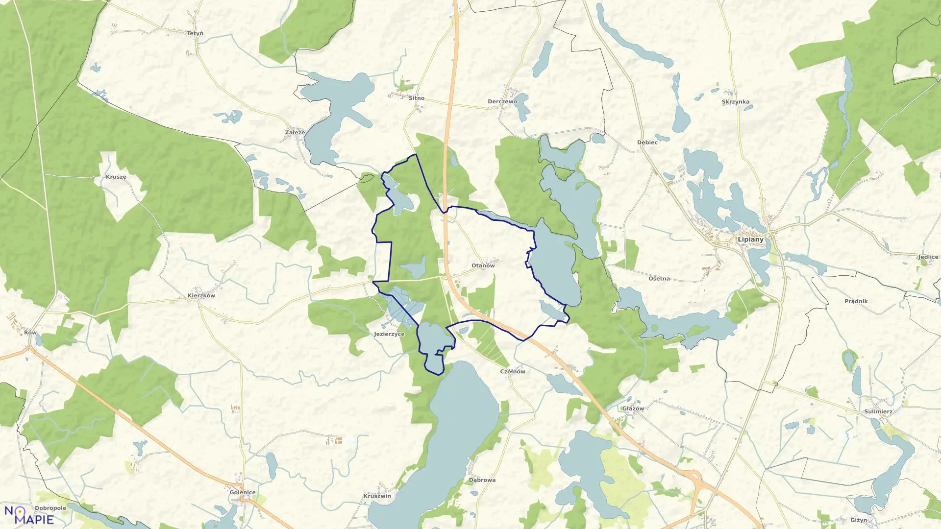 Mapa obrębu Otanów w gminie Myślibórz