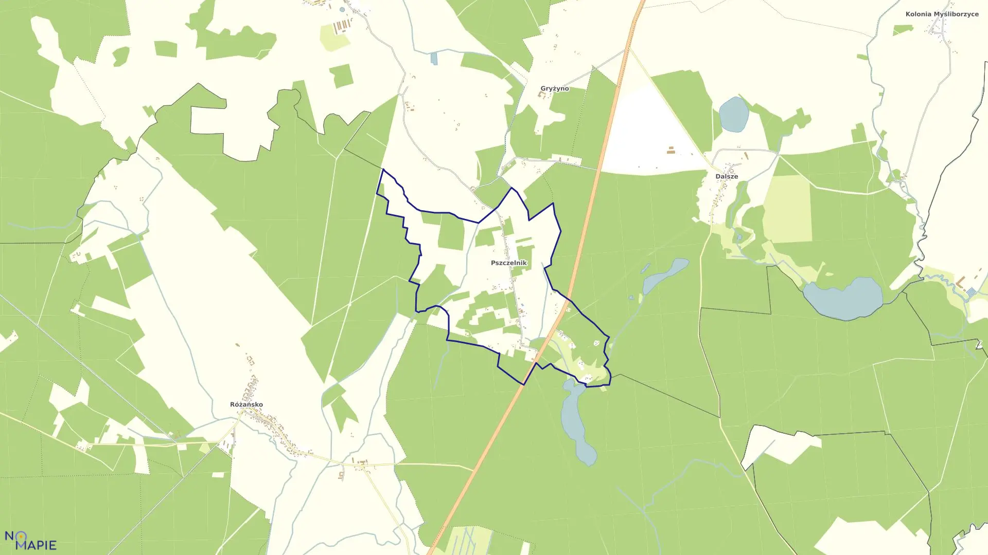 Mapa obrębu Pszczelnik w gminie Myślibórz