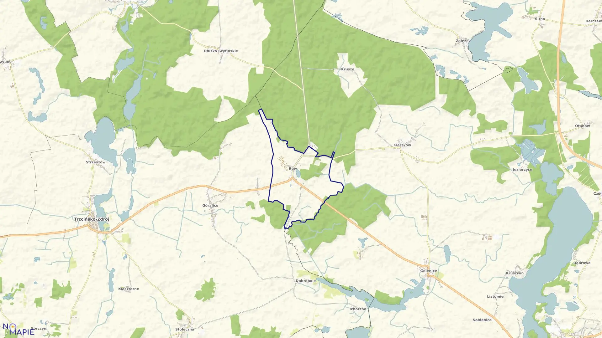 Mapa obrębu Rów w gminie Myślibórz