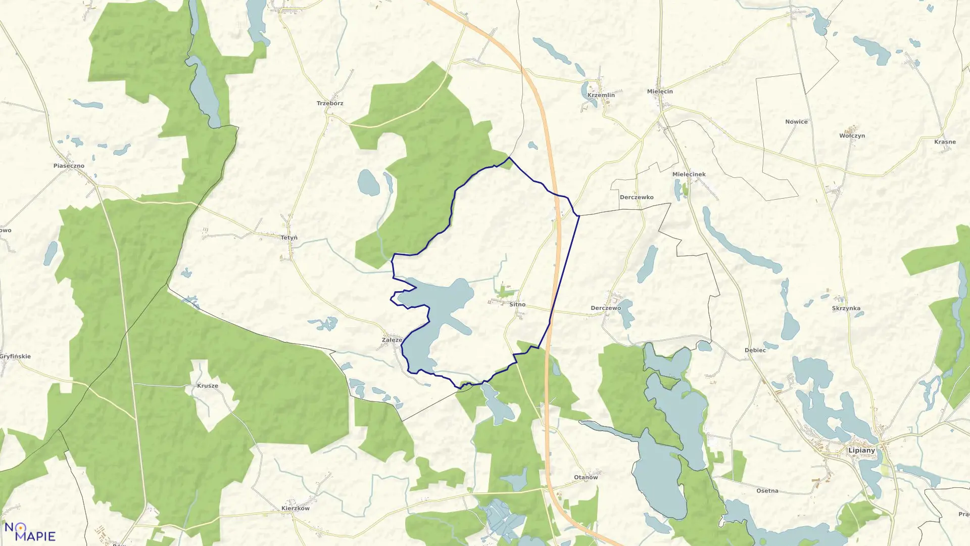 Mapa obrębu Sitno w gminie Myślibórz